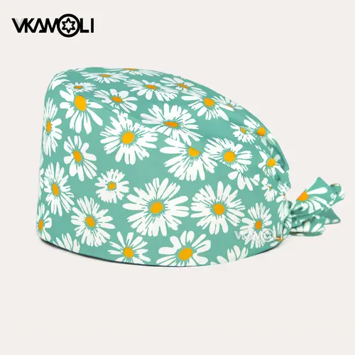 women's Cotton scrubs caps weat-absorbent Elastic Section pet grooming nursing work hats lab Flower print scrub hat Wholesale - Image 7