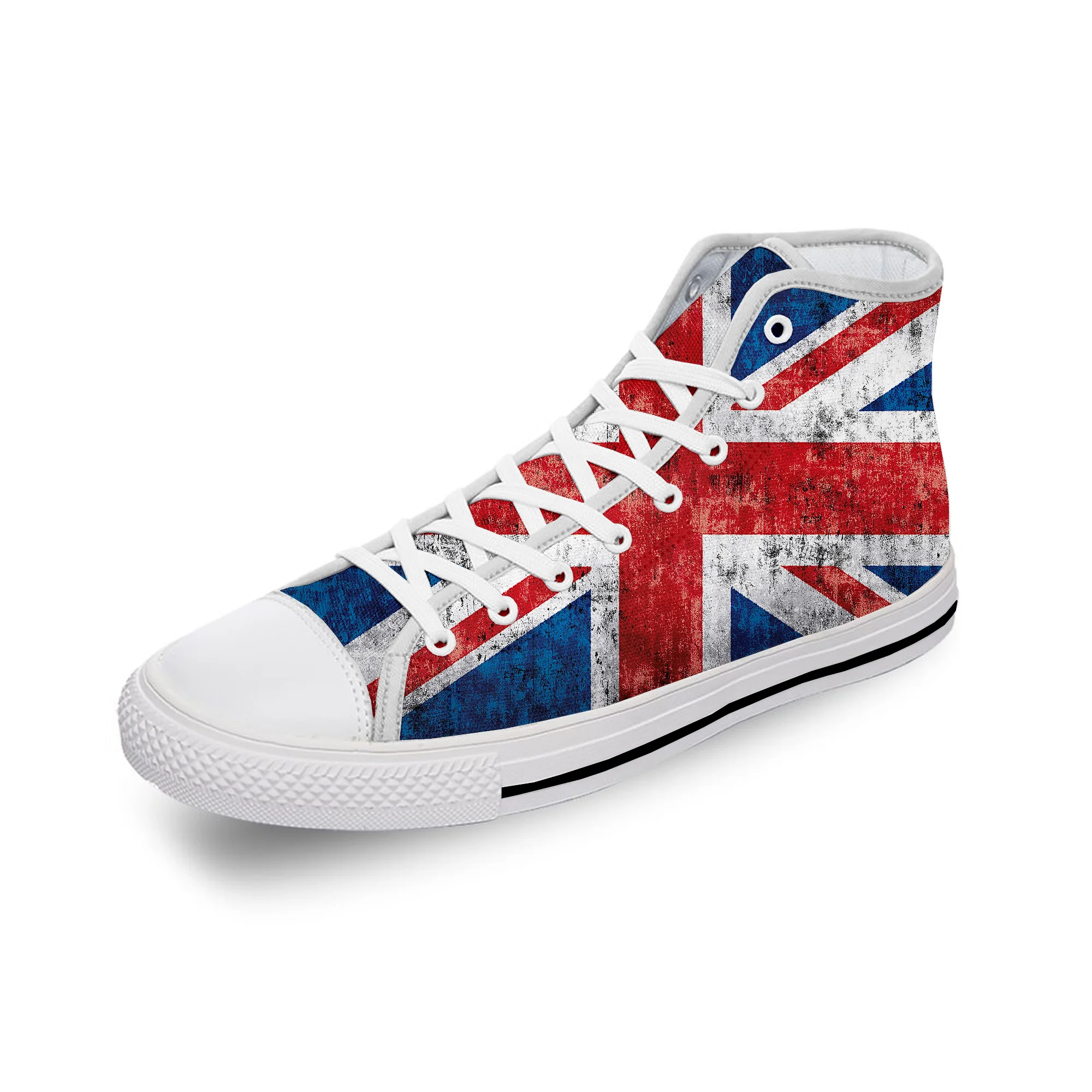 

Britain British UK Flag Union Jack White Cloth Fashion 3D Print High Top Canvas Shoes Men Women Lightweight Breathable Sneakers