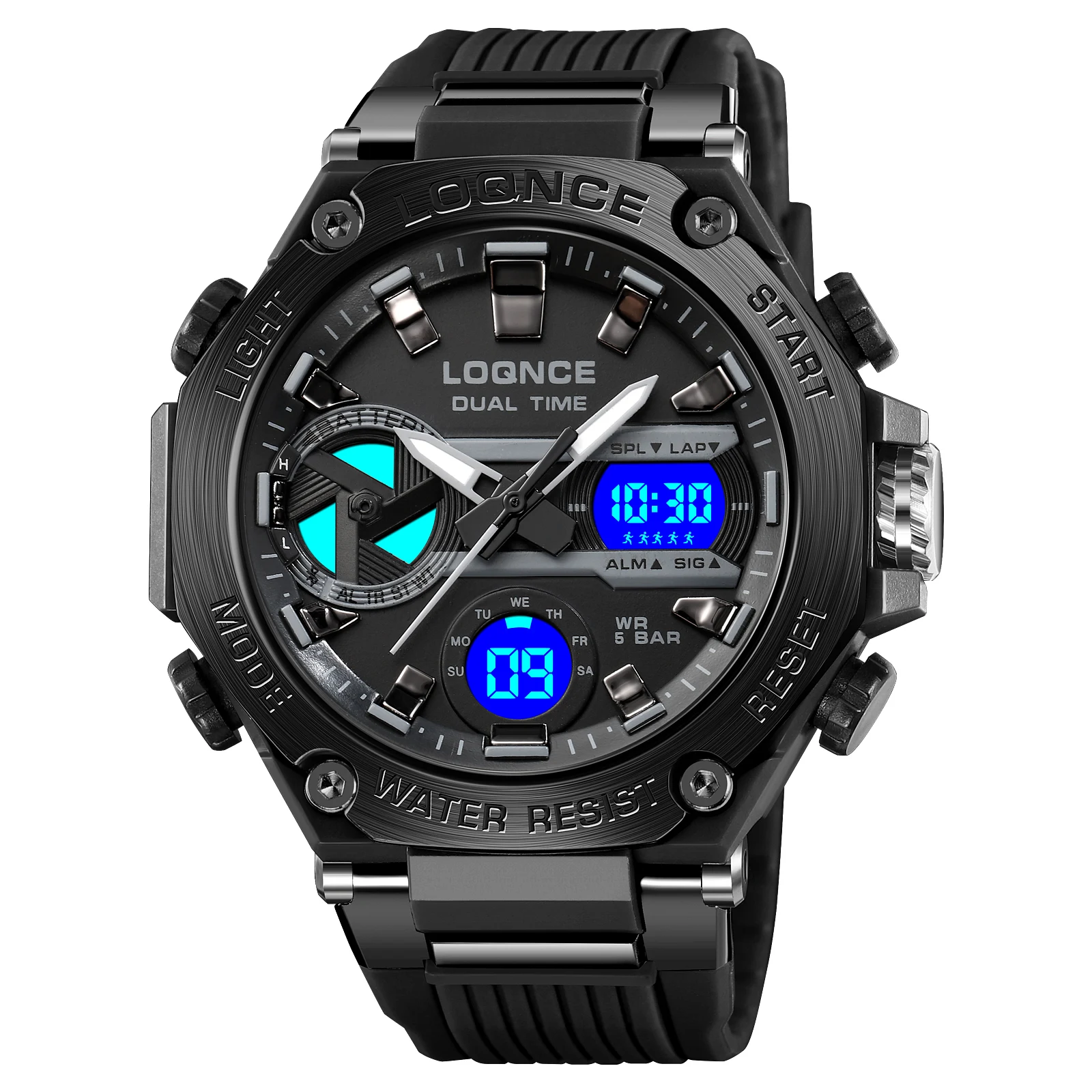 LOQNCE Men Sport Watches Digital Double Time Chronograph Watch Mens LED Chrono Week Display Wristwatches Male montre homme Hour 2