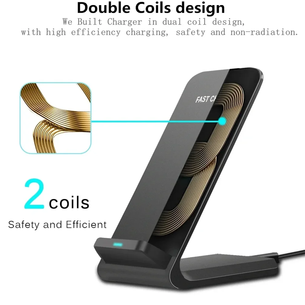 15W Qi Wireless Charger Stand Fast Charging Dock Station Phone Holder for iPhone 15 14 13 12 Pro XS Max XR Samsung Huawei Xiaomi wireless charger
