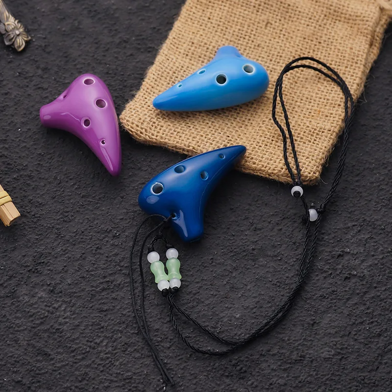 Traditional 6 Hole Ceramic Ocarina C Tone Unbending Add Fun Colorful Music Lover Mini Ocarina Lanyard for Child Beginner