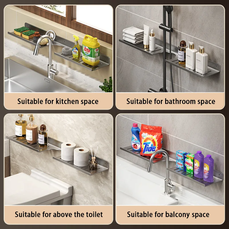 Bathroom U-Shaped Rack Wall Mount Floating Shelf Over Sink Organizer Wash Basin Groove Rack Punch-Free Storage Accessories 3