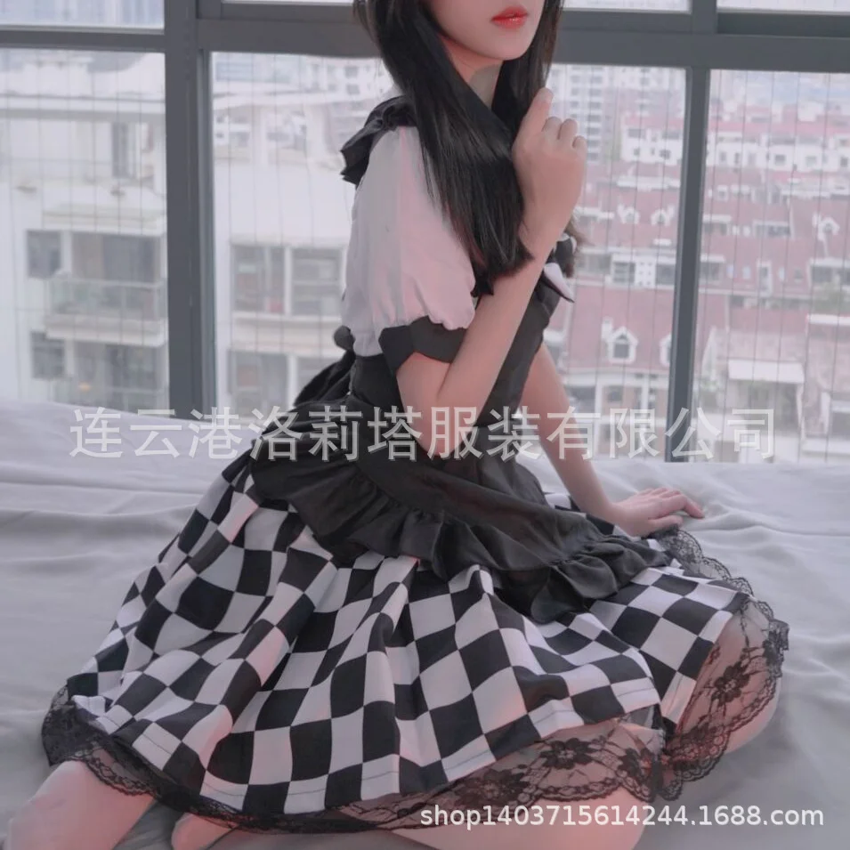 Black and White Plaid Maid Costume Cos Maid Costume Large Cross Dressing Game Suit