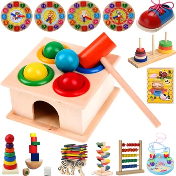 Montessori Baby Kids 3D Wooden Ball Hammer Puzzles Games Toy