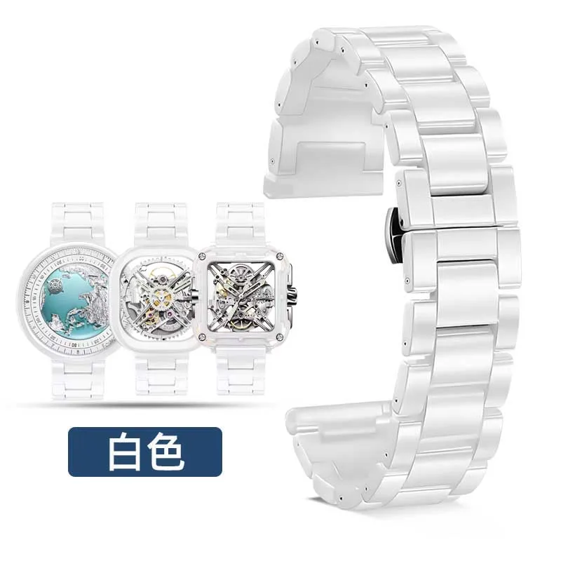 Premium Ceramic Watch Strap - Barrel Shaped White Quick Release 22mm Waterproof Bracelet