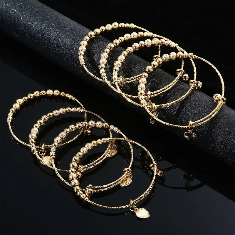 

8pcs Dubai Bangles Ethiopian Indian Bracelet Gold Charm Heart Bracelet Bangles Bead Jewelry African Ball Bride Party Gifts