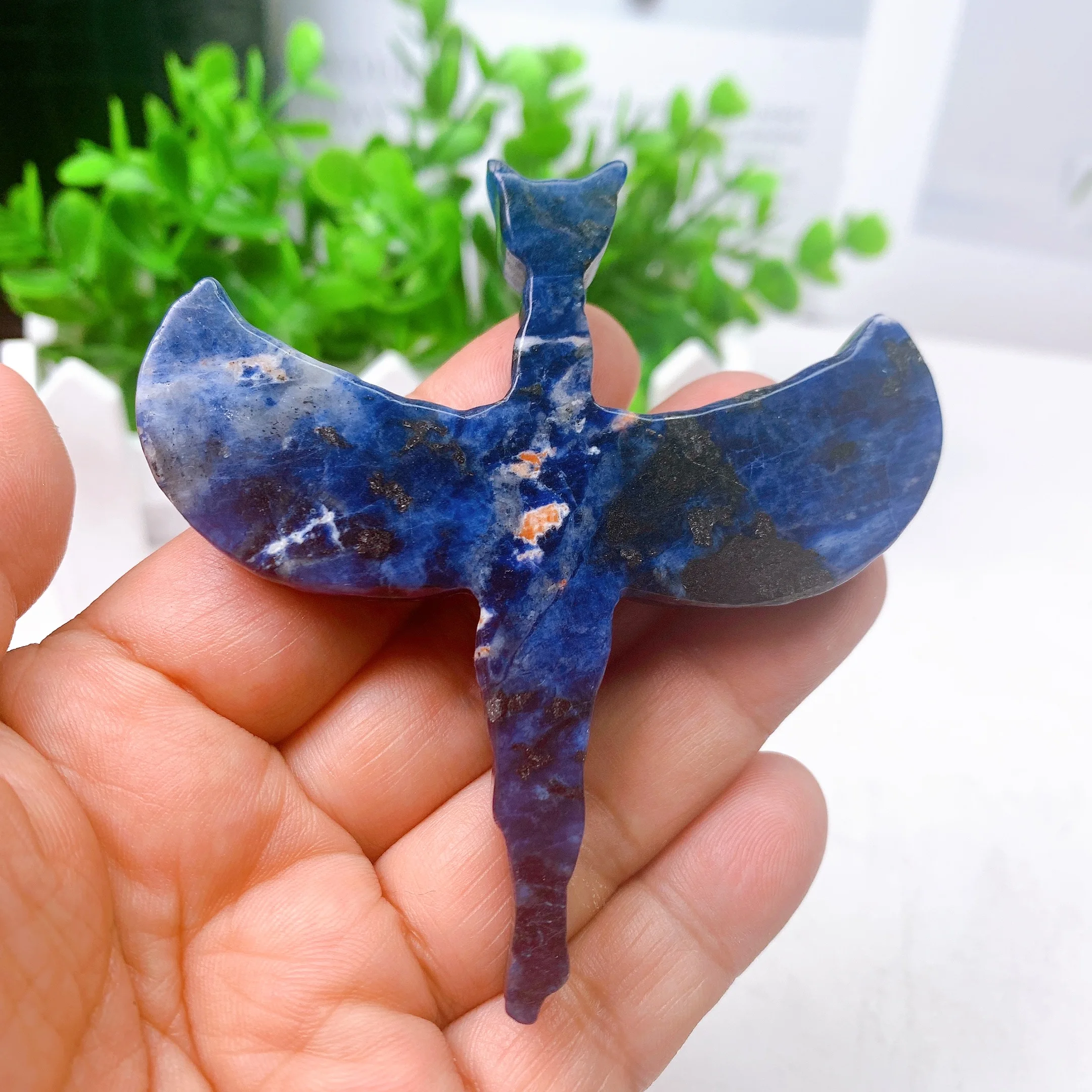 Natural Azul Sodalita Anjo Deusa Cruz Estatueta, Pequena Cura Cristal Gemstone, Escultura Esculpida, Presente Coleção, 8cm, 1Pc
