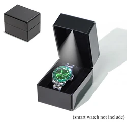 Elegant PU Leather Watch Box with LED Light - Premium Single Watch Case Gift Packaging (Black)