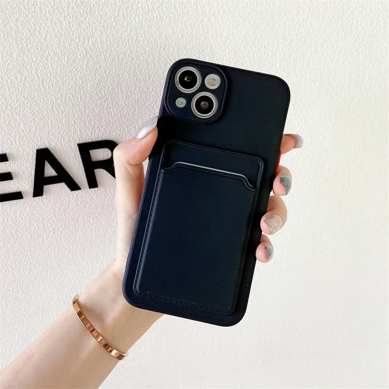 thumbnail image 1 of Funda de lujo con ranura para tarjeta para iPhone 15, 14, 13, 12, 11, 16 Pro Max, funda de silicona suave para iPhone 16, 15, 14 Plus, 1 of 5