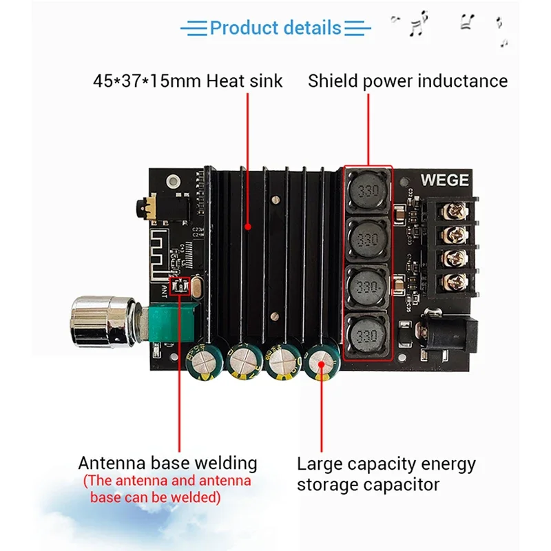 2*100W TDA7498E 오디오 전력 증폭기 Bluetooth 호환 5.0 스테레오 HiFi 클래스 D 디지털 홈 시어터 AUX 음악 앰프