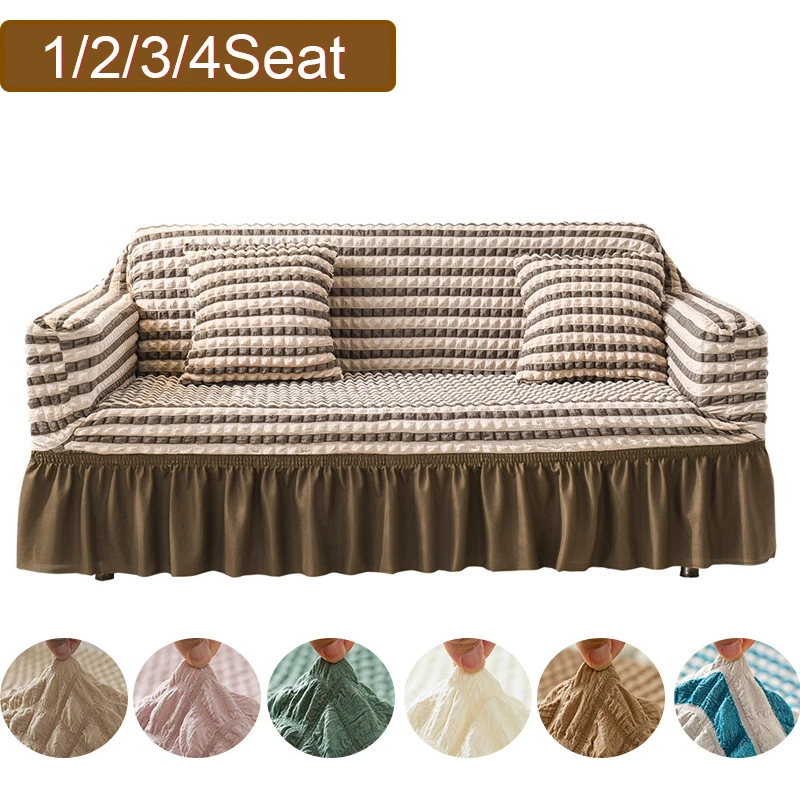 

1/2/3/4 Seater Seersucker Sofa Slipcover High Stretch Couch Cover Thick Corner Sofa Protector Elastic Corner Couch Covers
