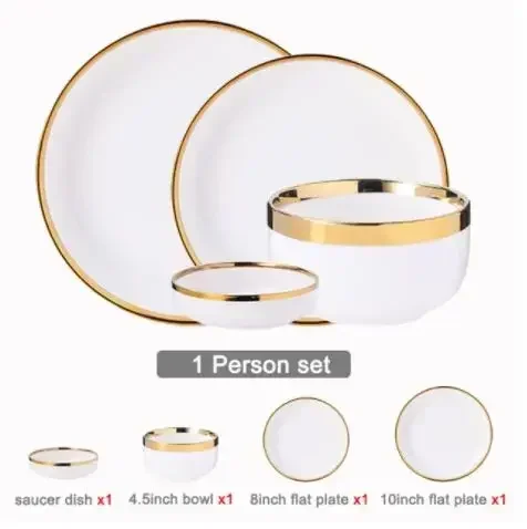 Gold Inlay Bright Porcelain White Dinner Sets Bowl Ceramic Dish Plates Dinnerware Set for Household Hotel