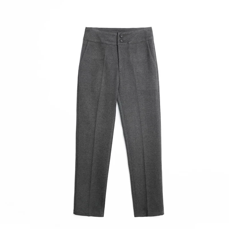 Women Elegant Woolden Harem Pants Autumn Winter Button Wool Blend Ankle-Length Suit Pants Office Lady Korean High Waist Trousers