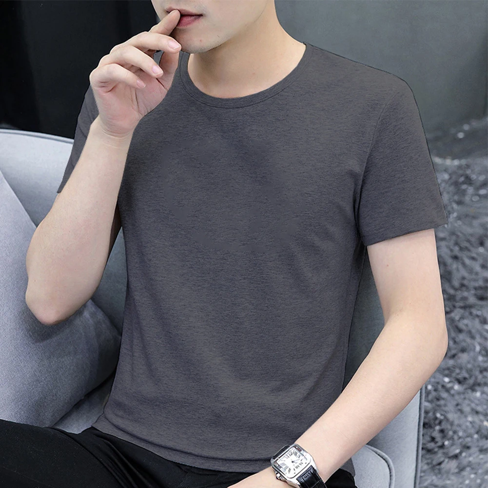 

Fashion Men T-Shirts Stretch Round-Neck Basic Tops Men's Seamless Thin Undershirts Summer Tees Men's Clothing