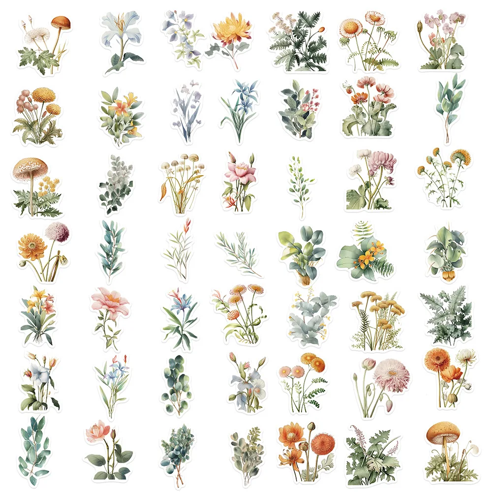 50PCS Fresh Plant Flower/Datura Stickers for Mobile Computers, Water Cups, Decorative Stickers for Laptops Waterproof  Stickers 2