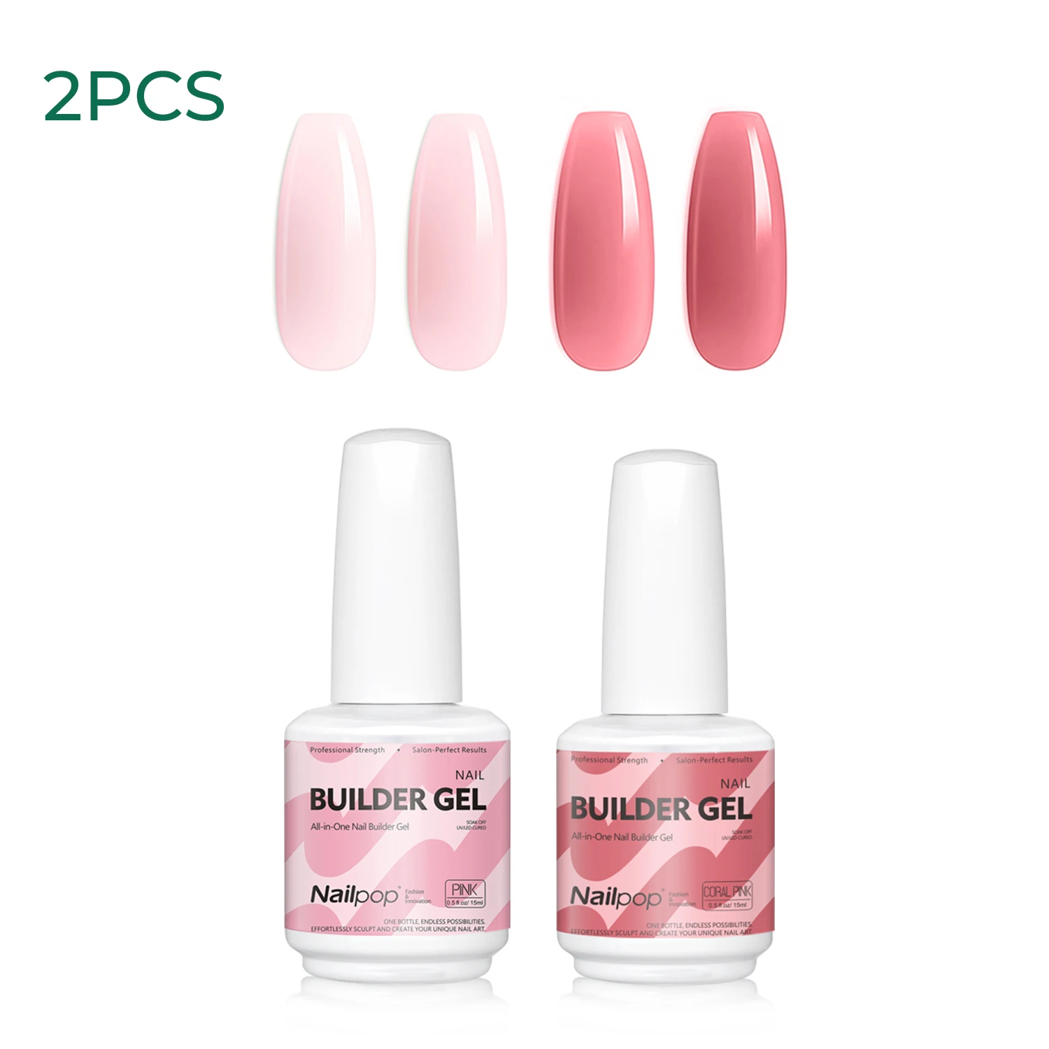 Nailpop 15ml Builder Gel: Enhanced Nail Strengthener & Extension Polish - Soak Off UV Gel Rhinestone Glue in 4 Vibrant Colors