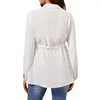Spring Summer Women's Fashionable Solid Color V-neck Comfortable Long-sleeved High-waisted Casual Breathable Pregnant Shirt 5