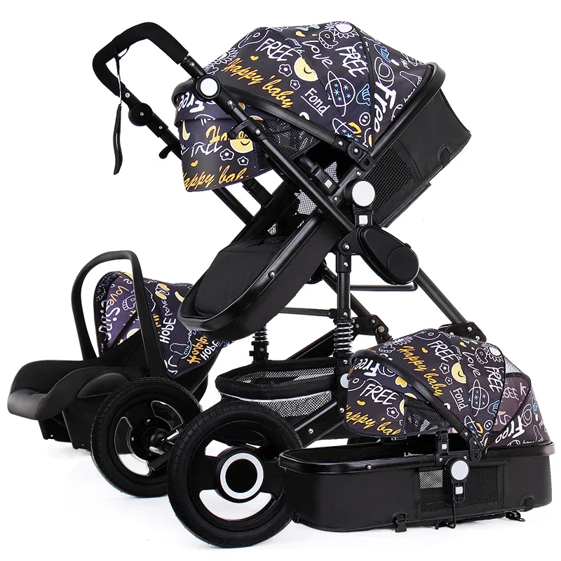 Baby Stroller 3 in 1 Infant Stroller Set Portable Reversible High Landscape Carriage Trolley Travel Pram 7Gifts