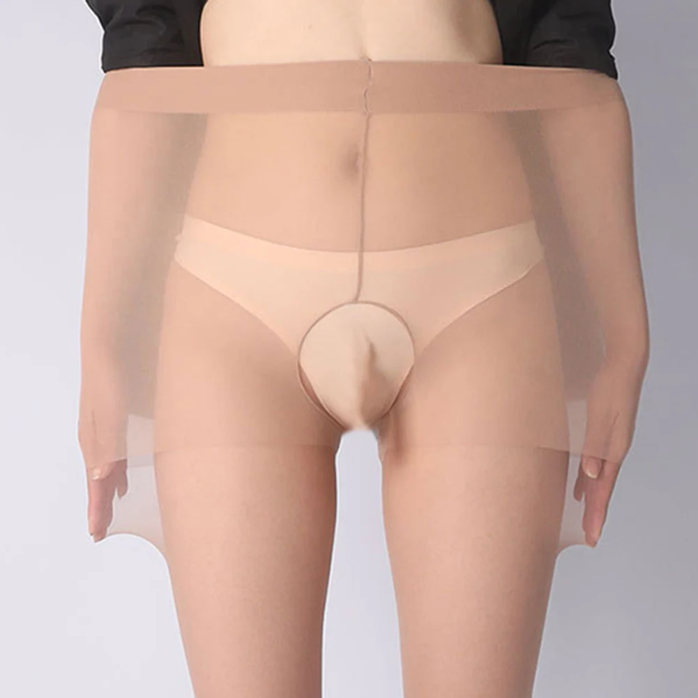 Men Leotard Pantyhose Sexy Breath Mesh Socks Slimming Nightclub Elastic U Convex Pouch Stockings See-through Night Club Wear