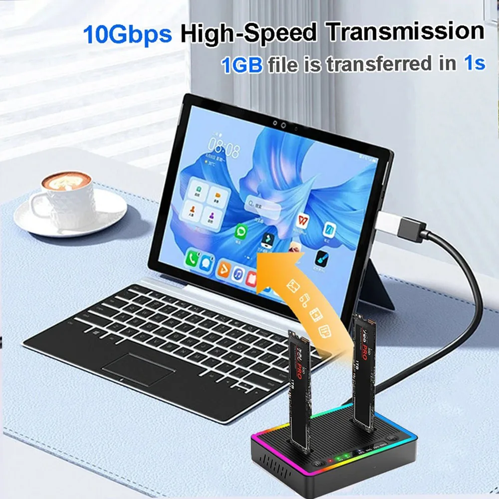 Kebidumei M.2 NVMe/SATA 듀얼베이 하드 드라이브 베이스 오프라인 클론 10Gbps M2 SSD 복제기 USB3.2 GEN2 SSD 어댑터 인클로저 (PC용)