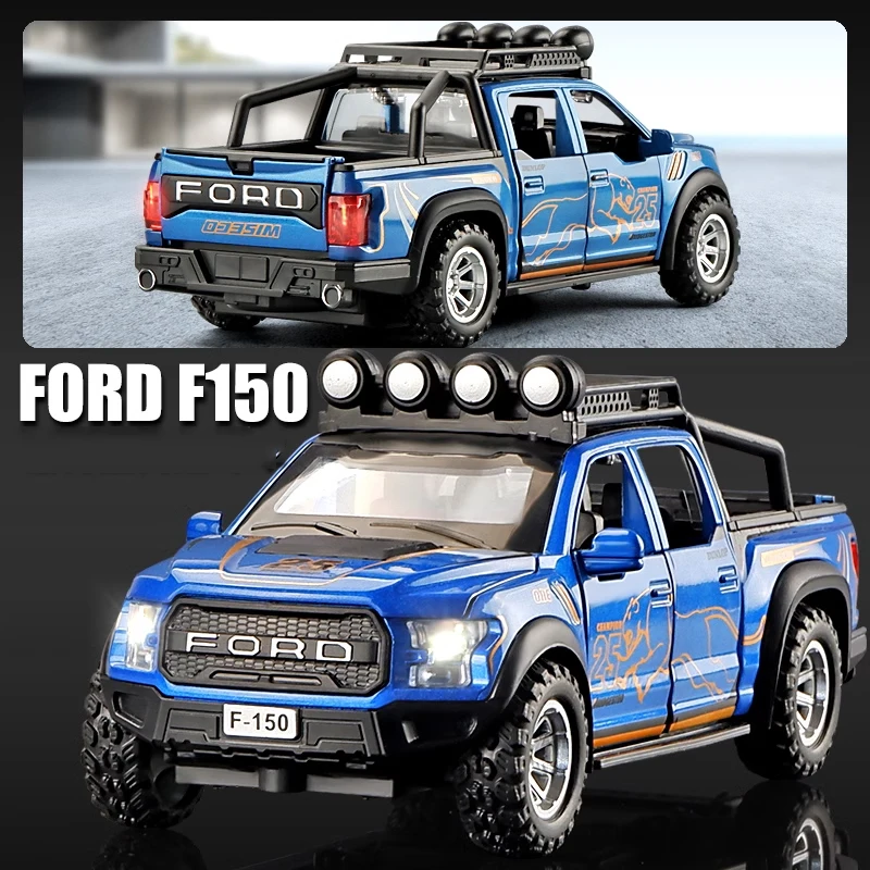 1/32 Raptor F-150 Off-road vehicle Alloy Truck SUV Car Diecast Model Metal Toy Pull Back Collection removable Sound Light gifts 3