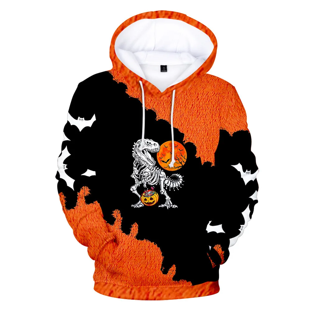 New Halloween Sweater Scary Skull Head Pumpkin 3D Digital Print Men's and Women's Autumn/Winter Hooded Hooded Sweater
