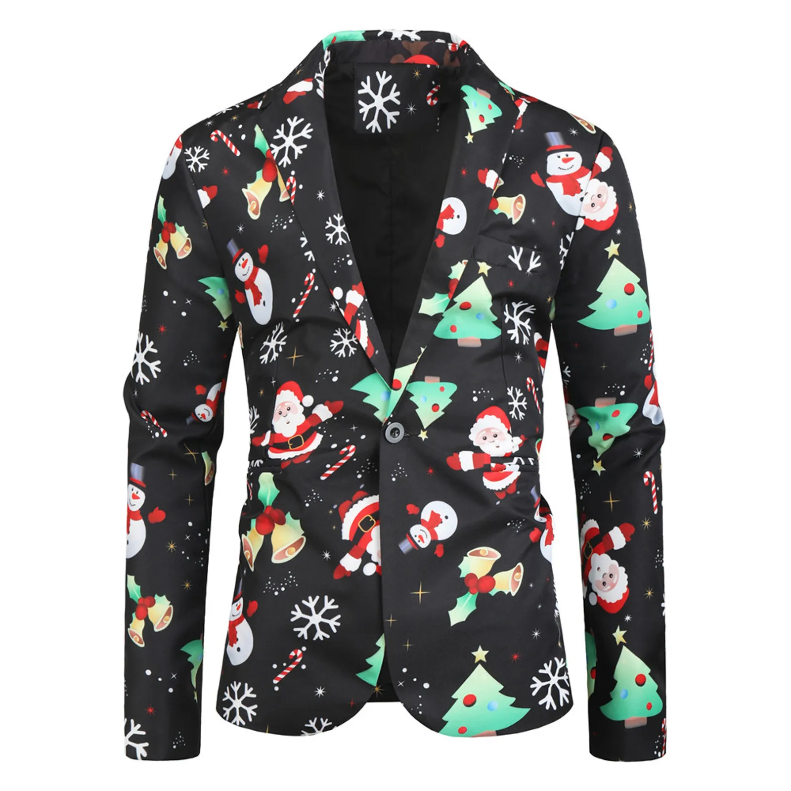 Men's Christmas Suit Santa Printed Lapel Warm Winter Fashion Button Coat Blazer Long Sleeve Casual Loose Jacket Male Cardigan
