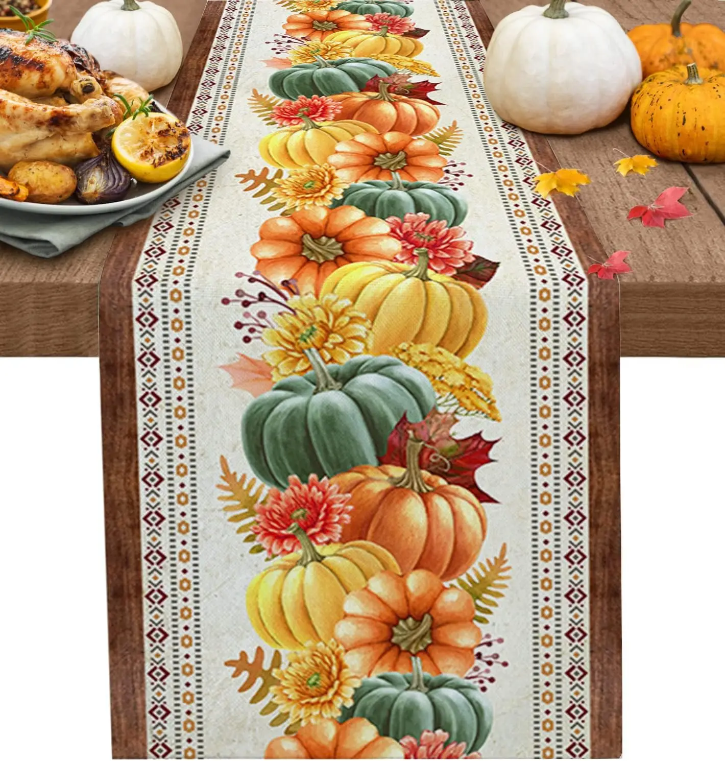 

Fall Thanksgiving Pumpkin Maple Leaves Linen Table Runners Party Decorations Farmhouse Table Runners for Dining Table Decor