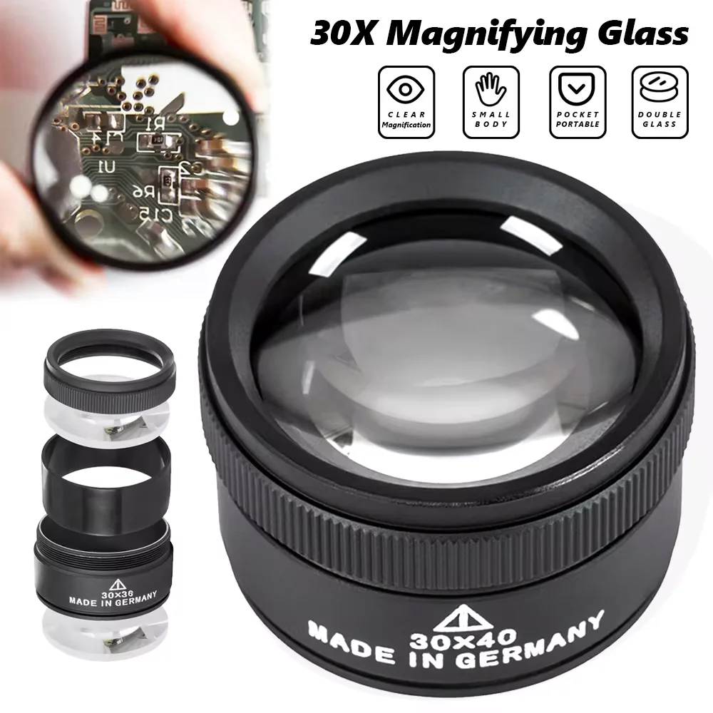 Magnifying Glass 30X Monocular K9 Optical Lens HD Mini Pocket Eye Loupe for Watch Jewelry Repair Tool