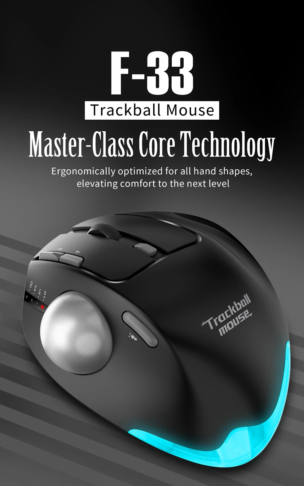Ergonômico Recarregável Rollerball Mice, Conexão de 3