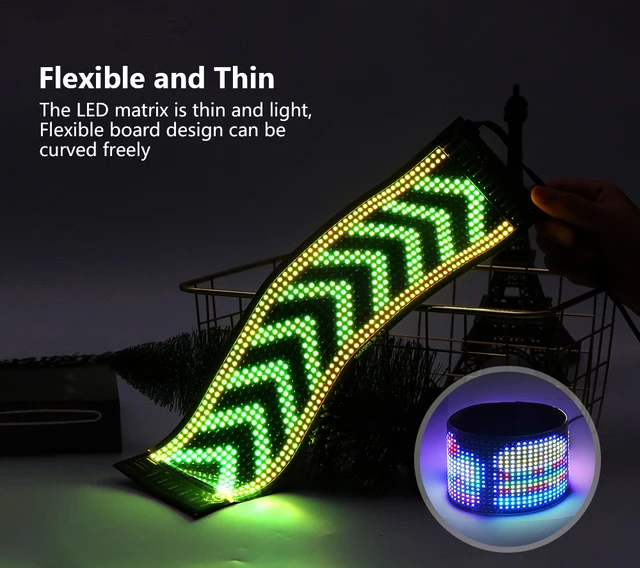 Pannello LED Matrix 16x64 Pixel Portatile | Display RGB Per Testi, Animazioni E Musica | Impermeabile IP66 | Controllo Bluetooth