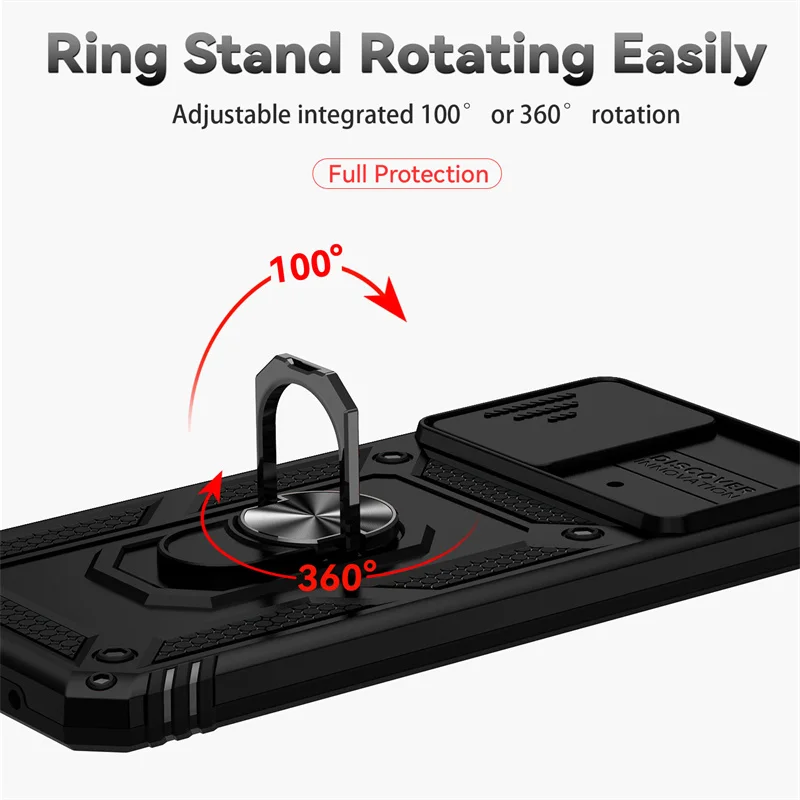 Enhanced Armor Case with Slide Window Lens Protector and Magnetic Holder Ring for Xiaomi Poco X4 Pro 5G