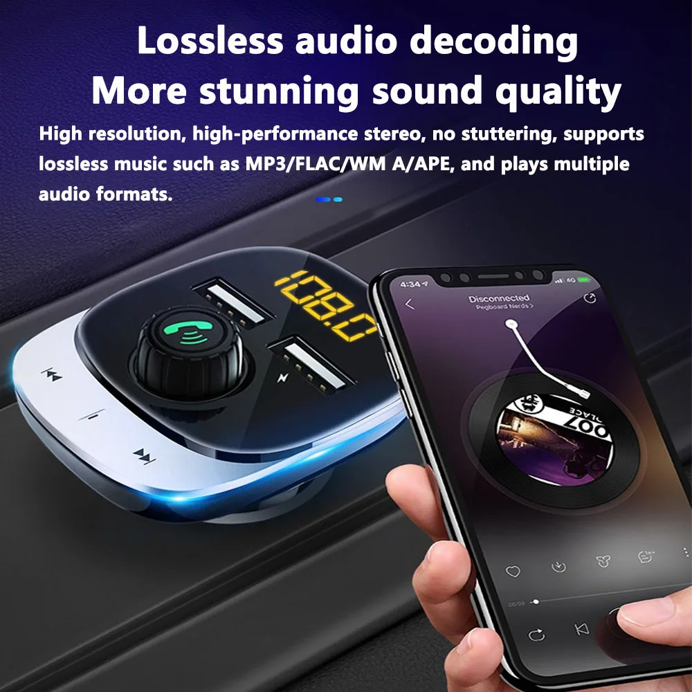 Car Bluetooth Mp3 Player Dual Usb Fast Charger Fm Transmitter
