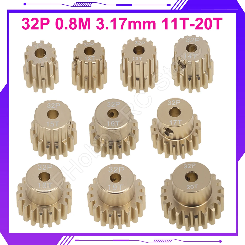 

1PCS 32P M0.8 3.17mm 11T 12T 13T 14T 15T 16T 17T 18T 19T 20T Harden 7075 Aluminum Metal Pinion Motor Gear For 1/10 RC Model Car