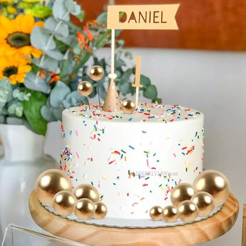 20Pcs Ball Cake Topper Round Mini Balloons Cake Topper Gold Balls Cupcake Toppers Wedding Birthday Valentines Party Cake Decor