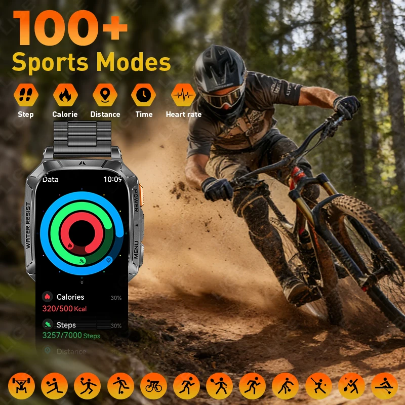 1400mAh Super Large Battery Outdoor Smart Watch Men 2026 New 2.01" HD Screen IP68 Waterproof Bluetooth Call Fitness Smartwatch 6