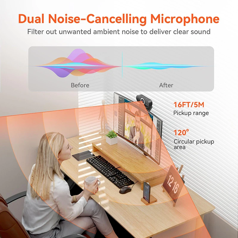 V32AFL 4K HD Webcam Microphone Auto-Focus Auto-Framing Web Camera Adjustable Fill Light & Privacy Protection