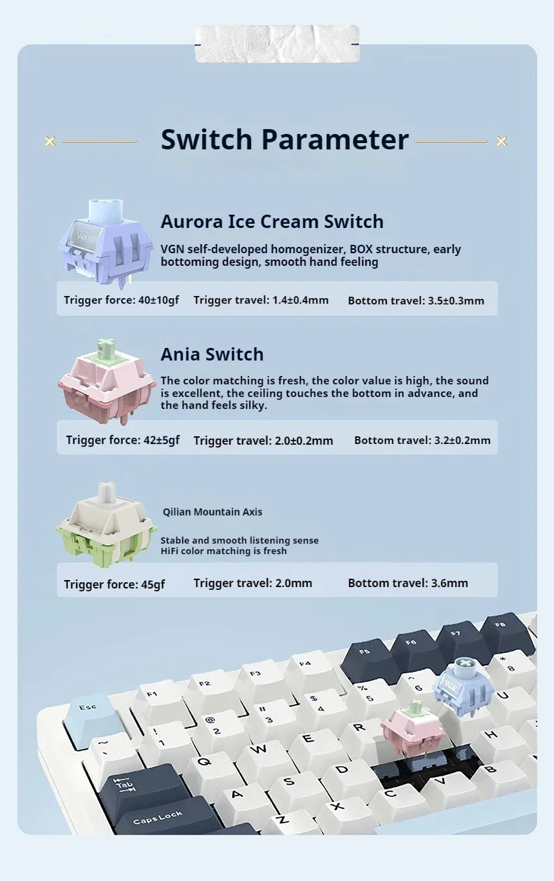 VGN S99 Aurora Ice Cream Switchマウンテンブルー VGN S99 Wireless Mechanical Keyboard