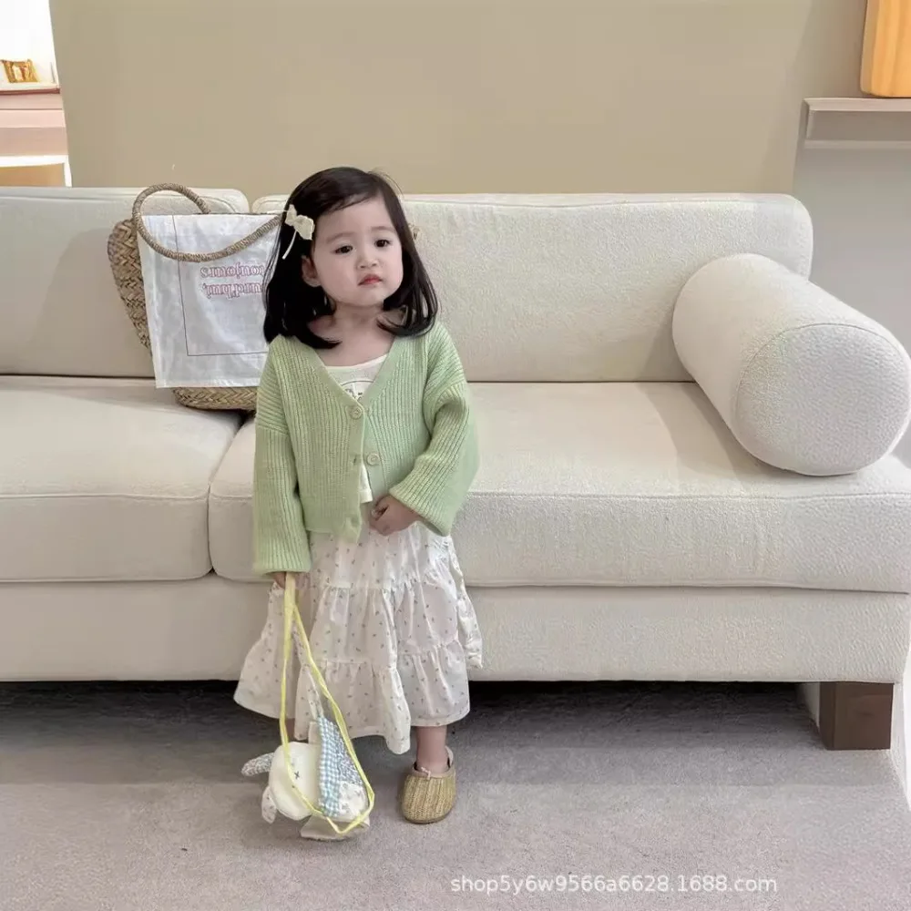 

Girls Suit Korean Style 2024 Spring New Solid Color Polka Dot Tank Top Pants Vest Three Piece Set Fashion Spring Children Suit