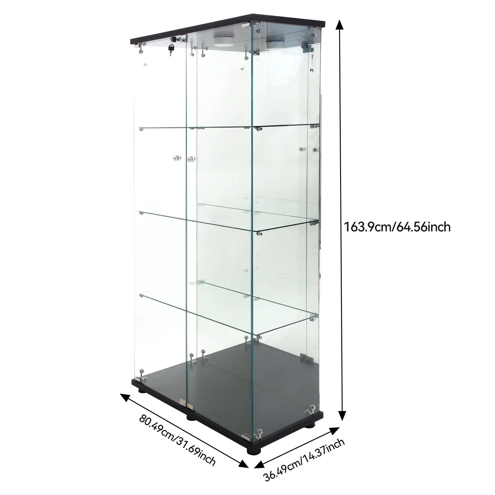 Two-door LED lights Glass Display Cabinet 4 Shelves with Door, Floor Standing Curio Bookshelf for Living Room Bedroom Office,