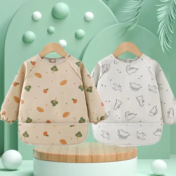 Waterproof Oil-resistant Long-sleeve Baby Apron Feeding Smock Child Cover-up Antiwear Infant Overalls Cuisine Smock Children