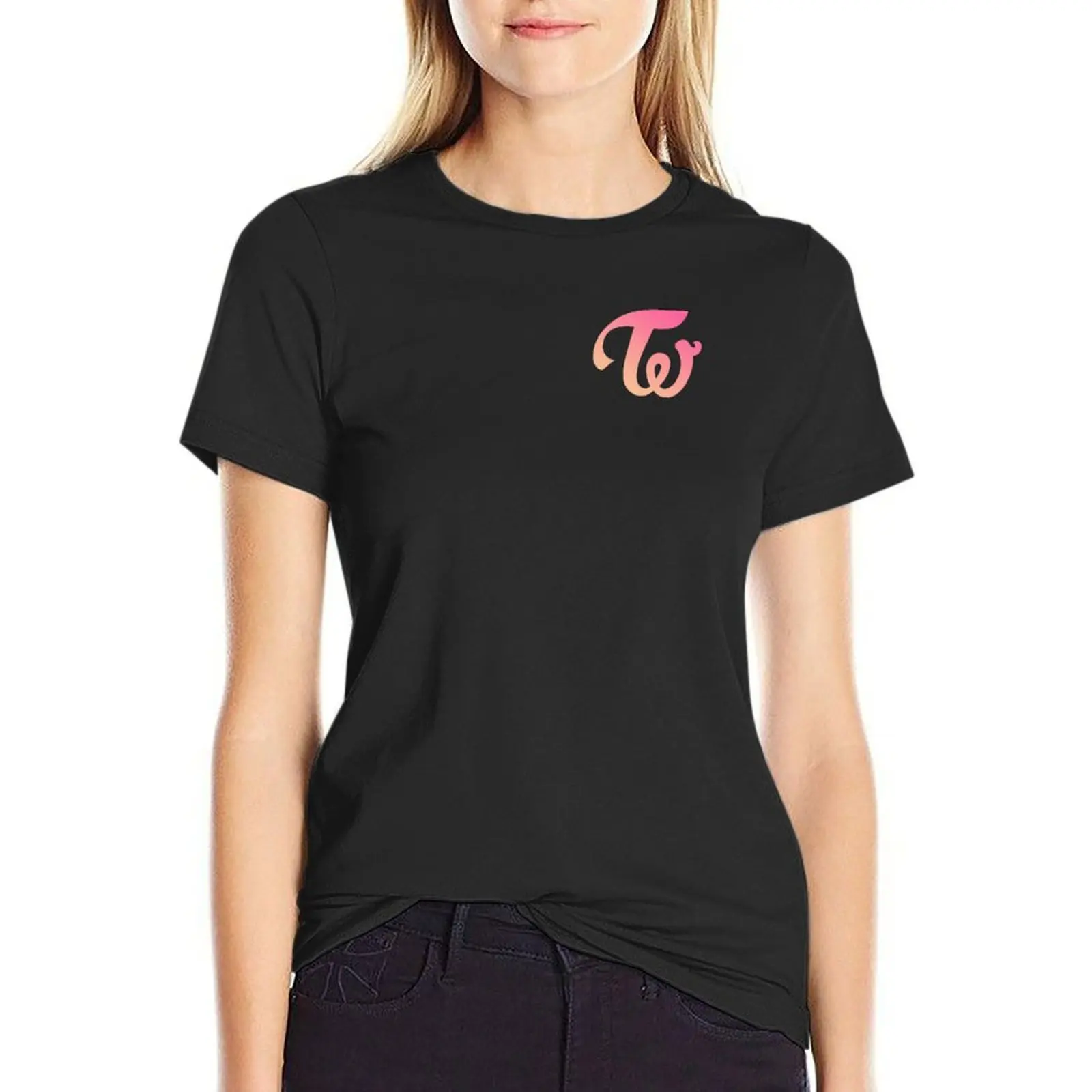 

TWICE CLASSIC LOGO APRICOT NEON MAGENTA T-Shirt tees Aesthetic clothing Blouse Woman fashion