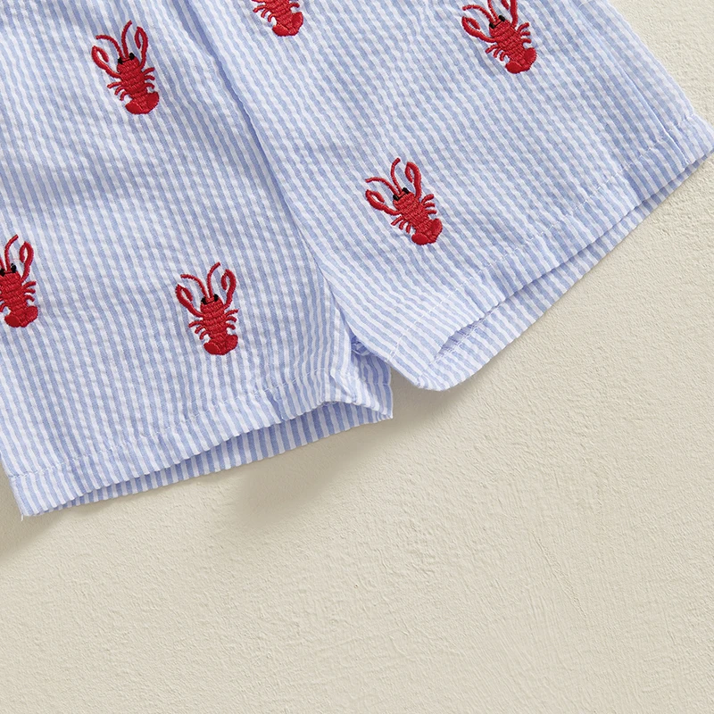 Fashion Toddler Boy Summer Clothes Baby Boys Lobster Embroidery Round Neck Short Sleeve Tops with Stripe Shorts Outfit baby boy outfits baby outfits children tracksuit boys shorts set