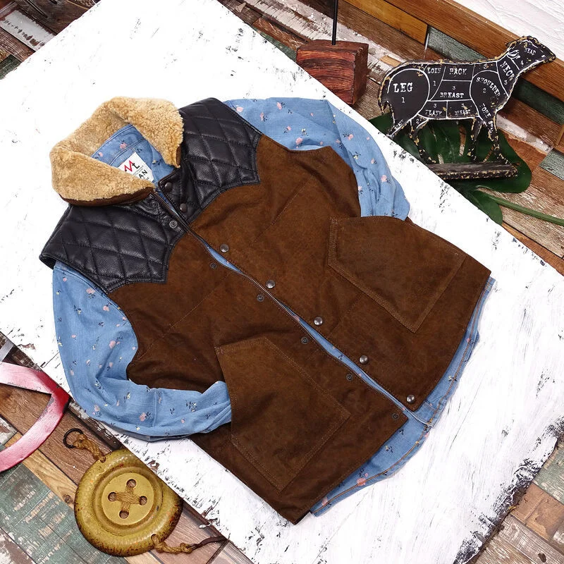 

leather 100% genuine fur coat men jacket[Out of season leak detection]Down cowhide vest with wool collar