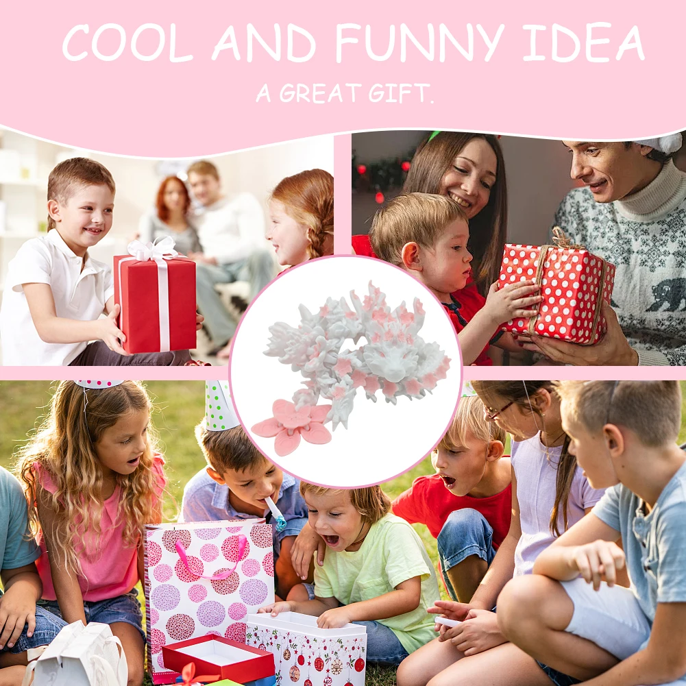 3D Printed Crystal Dragon Flexible Joints Dragon Figurine Cherry Blossom Dragon Home Office Decor Birthday Gift for Boys