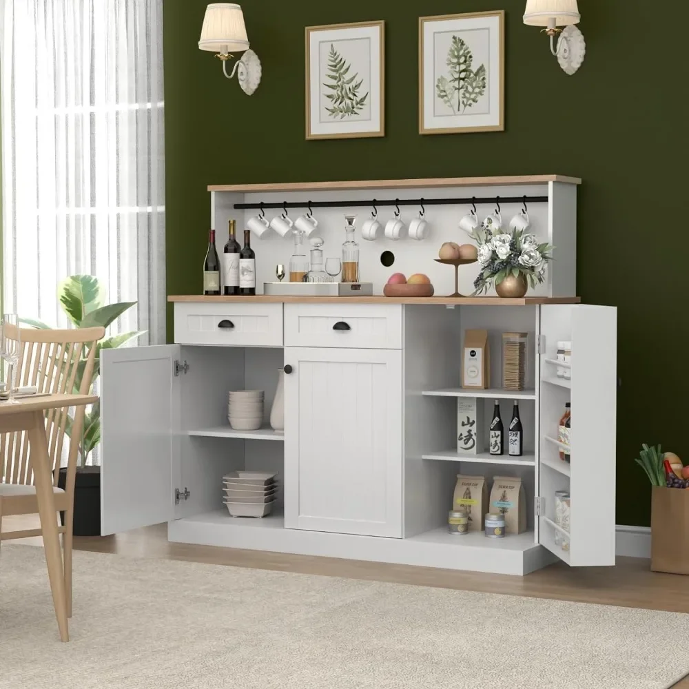 Farmhouse Kitchen Buffet with 2 Drawers Adjustable Shelves 3 Doors Versatile Kitchen Cabinets kitchen storage cabinet