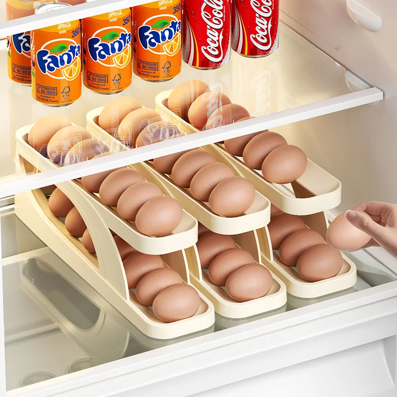 

Slide Type Egg Rack Holder Storage Box Egg Container Shelf Organizer Rolldown Refrigerator Kitchen Space Saving Egg Dispenser