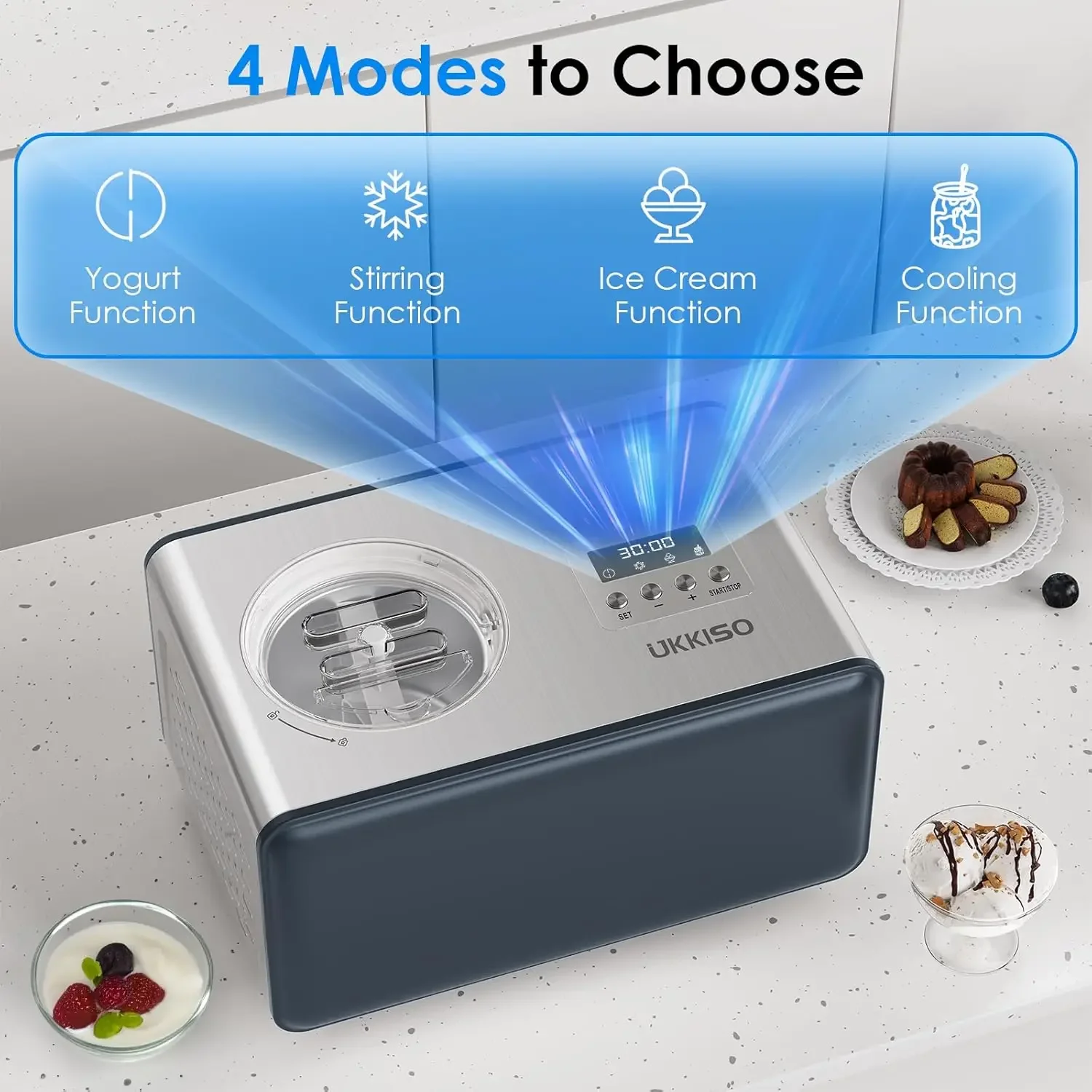 Maker for Home: 2L Automatic Ice Cream Maker Machine with Yogurt Mode, Stainless Steel Homemade Soft Serve Ice Cream M