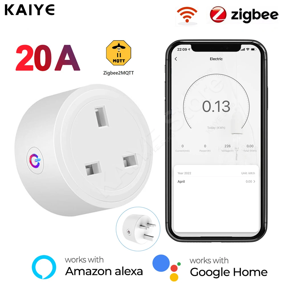 Tuya 20A Zigbee Smart Plug UK Socket Power Strip Mini Home