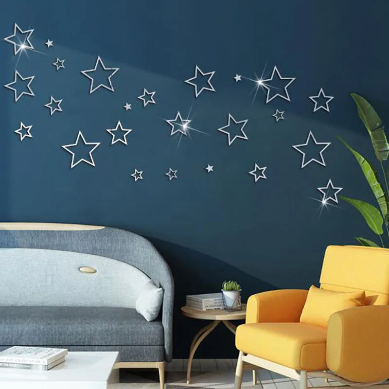 Acrylic Star Mirror Sticker DIY Adhesive Wall Stickers for Bedroom Living Room Background Decoration Home Decal